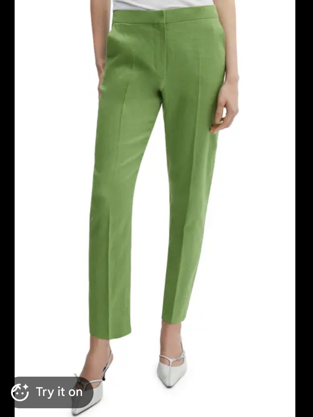 Mango 100% Linen Pants NWT Vibrant Green Pleated Pockets Ankle Women’s Small New